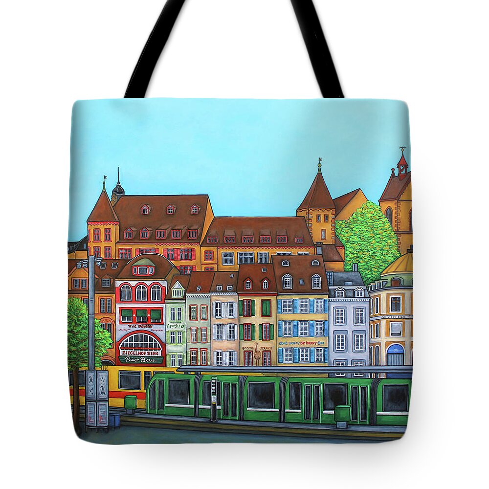 Basel Tote Bag featuring the painting Basel, Barfusserplatz Rendez-vous by Lisa Lorenz