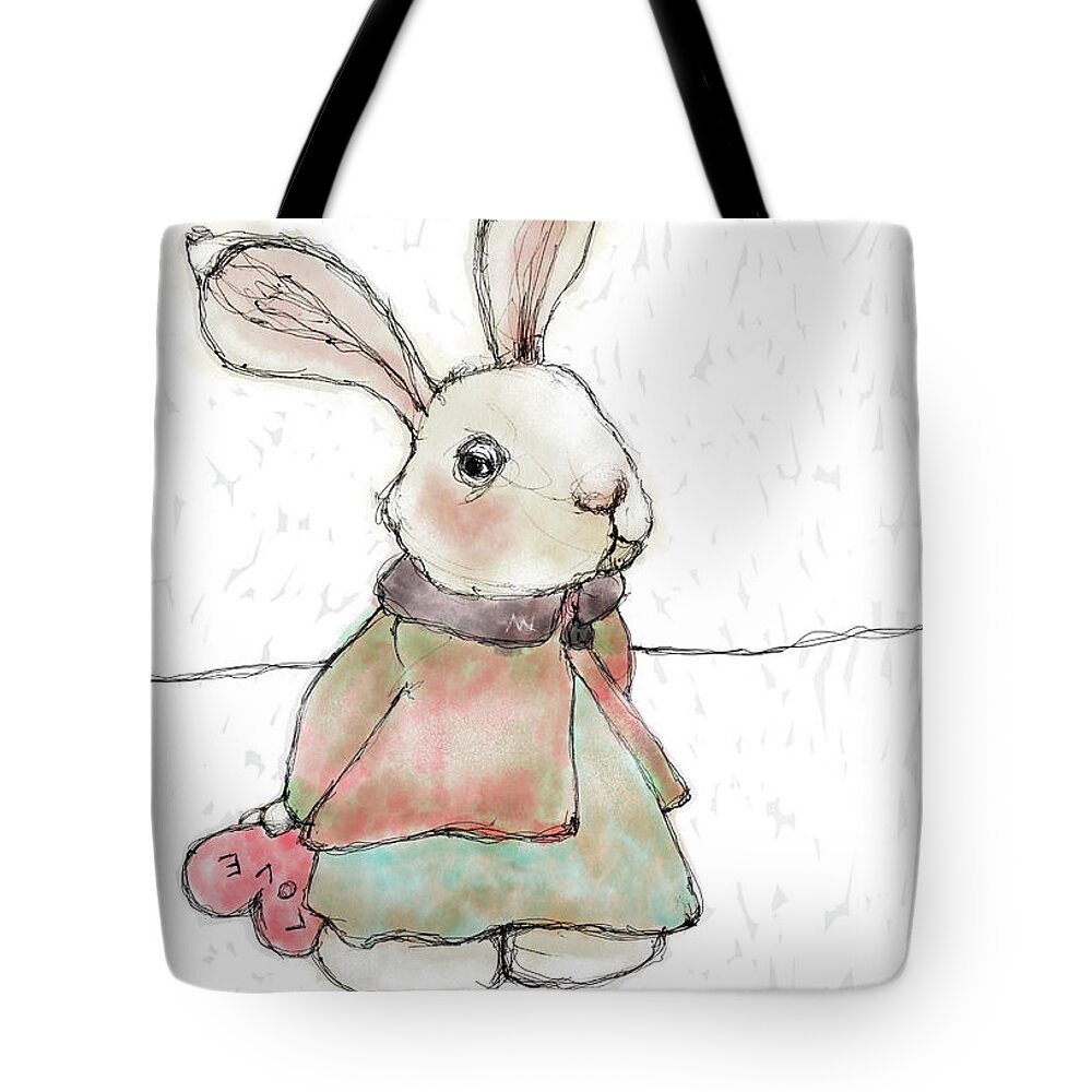 Bunny Tote Bag featuring the digital art Bashful Bunny by AnneMarie Welsh