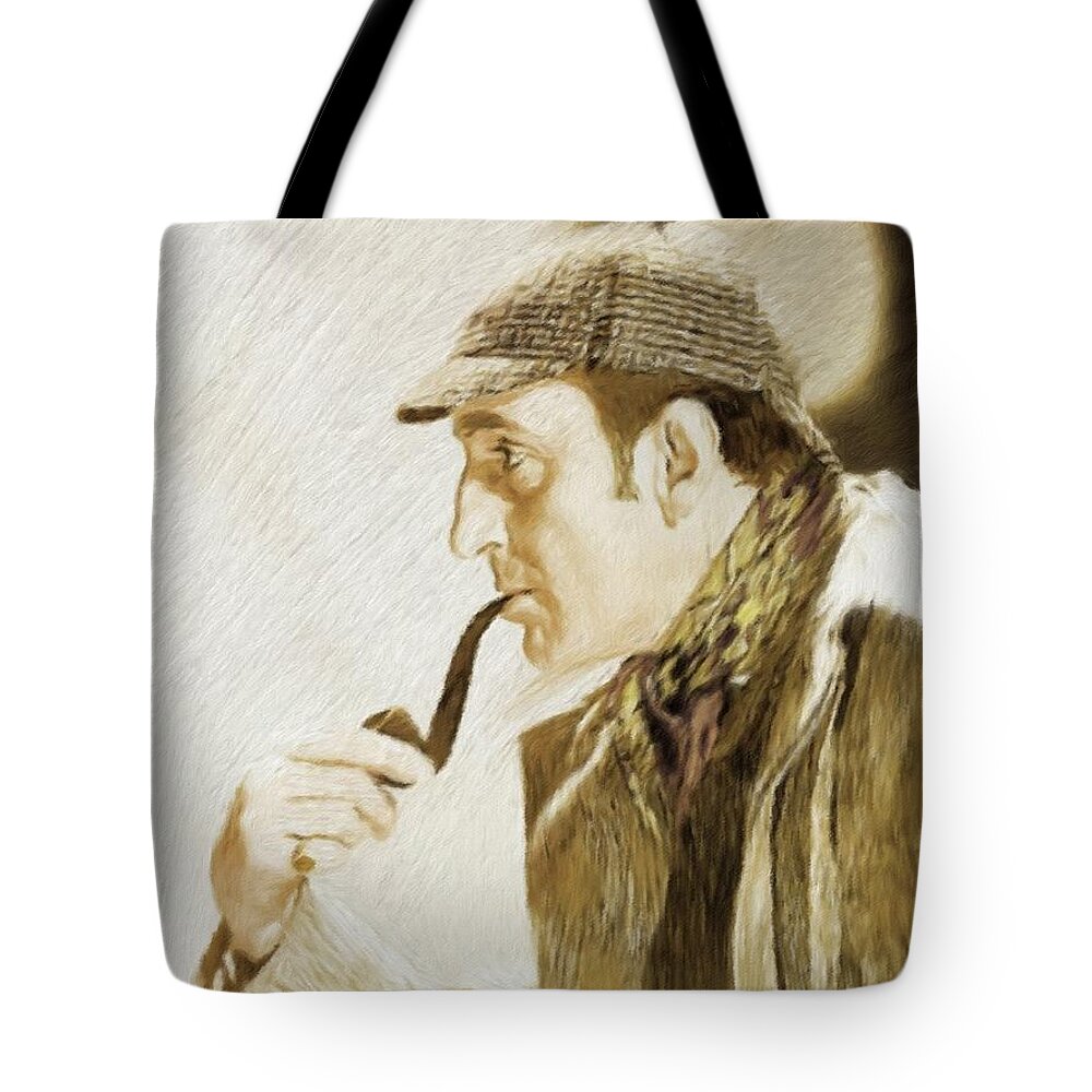 Basil Tote Bag featuring the painting Basil Rathbone as Sherlock Holmes by Esoterica Art Agency