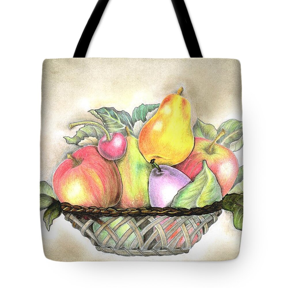 Fruits Tote Bag featuring the drawing Basket of fruits by Tara Krishna