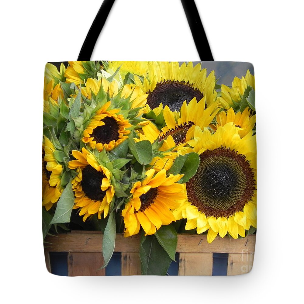 Photography Tote Bag featuring the photograph Basket Of Sunflowers by Chrisann Ellis