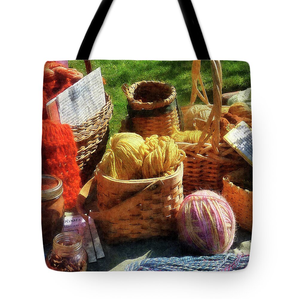 Basket Tote Bag featuring the photograph Baskets of Yarn at Flea Market by Susan Savad