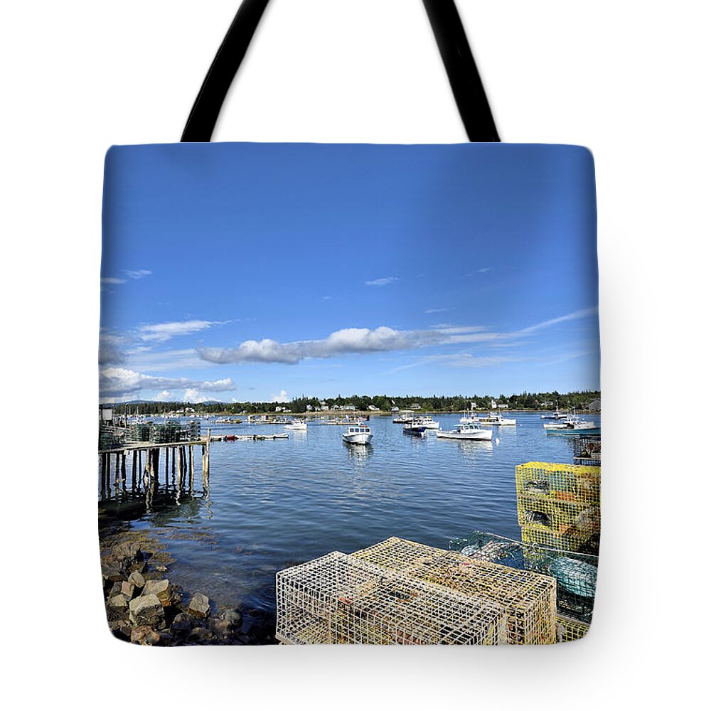 bass Harbor Tote Bag featuring the photograph Bass Harbor lobster traps - Maine by Brendan Reals