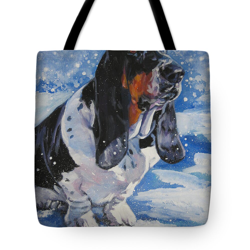 Basset Hound Tote Bag featuring the painting Basset Hound in snow by Lee Ann Shepard