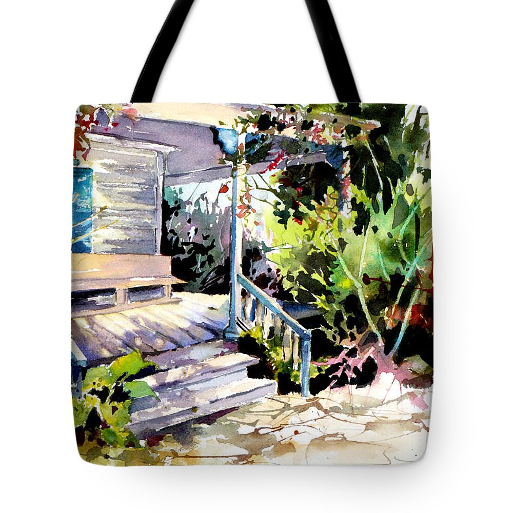 Landscape Tote Bag featuring the painting Bastrop Welcome by Rae Andrews