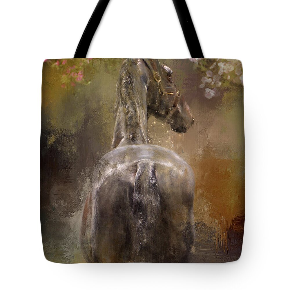 Horse Tote Bag featuring the digital art Bath Time by Kathy Russell