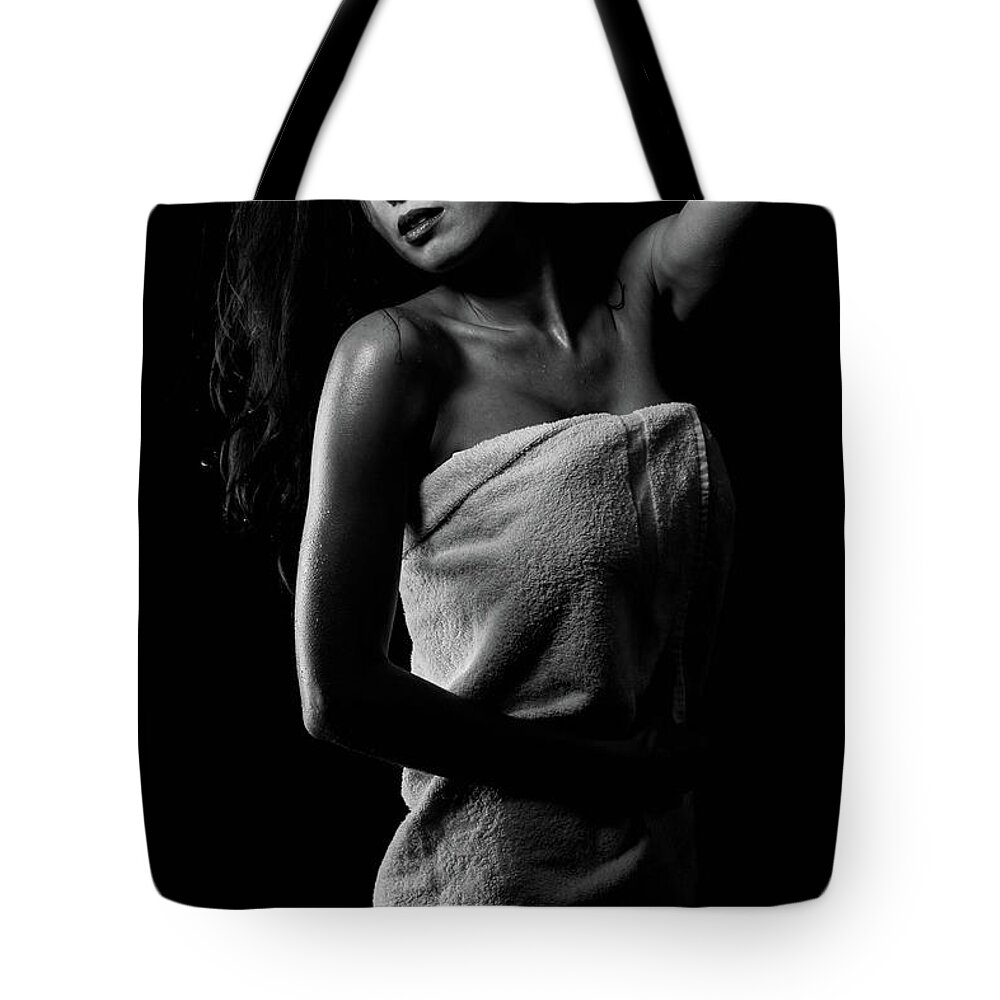 Towel Tote Bag featuring the photograph Bathe Noir by Monte Arnold