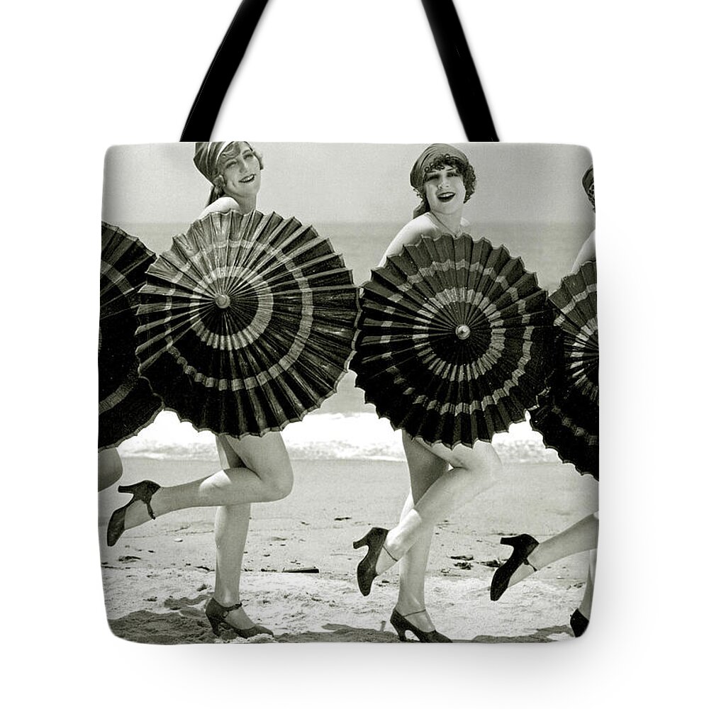Girls Tote Bag featuring the photograph Bathing beauties with parasols by American School