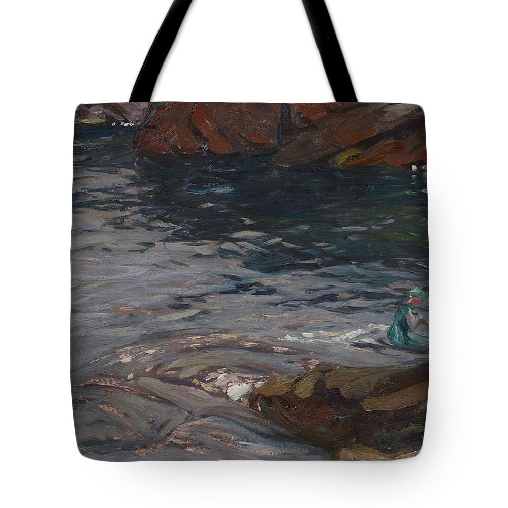 Bathing Pool Tote Bag featuring the painting Bathing Pool by MotionAge Designs