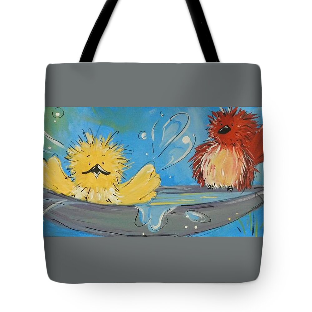 Bird Tote Bag featuring the painting Bathtime by Terri Einer