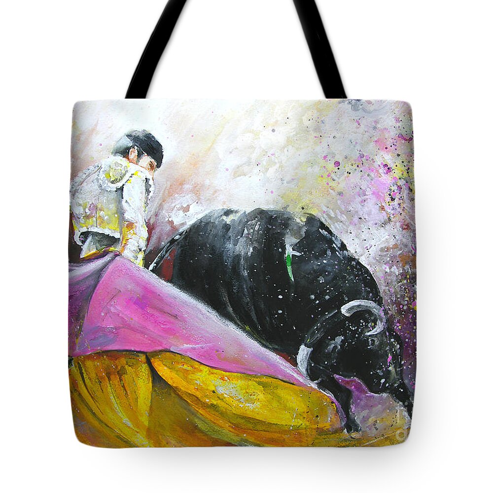 Bullfight Tote Bag featuring the painting Battle Joined by Miki De Goodaboom
