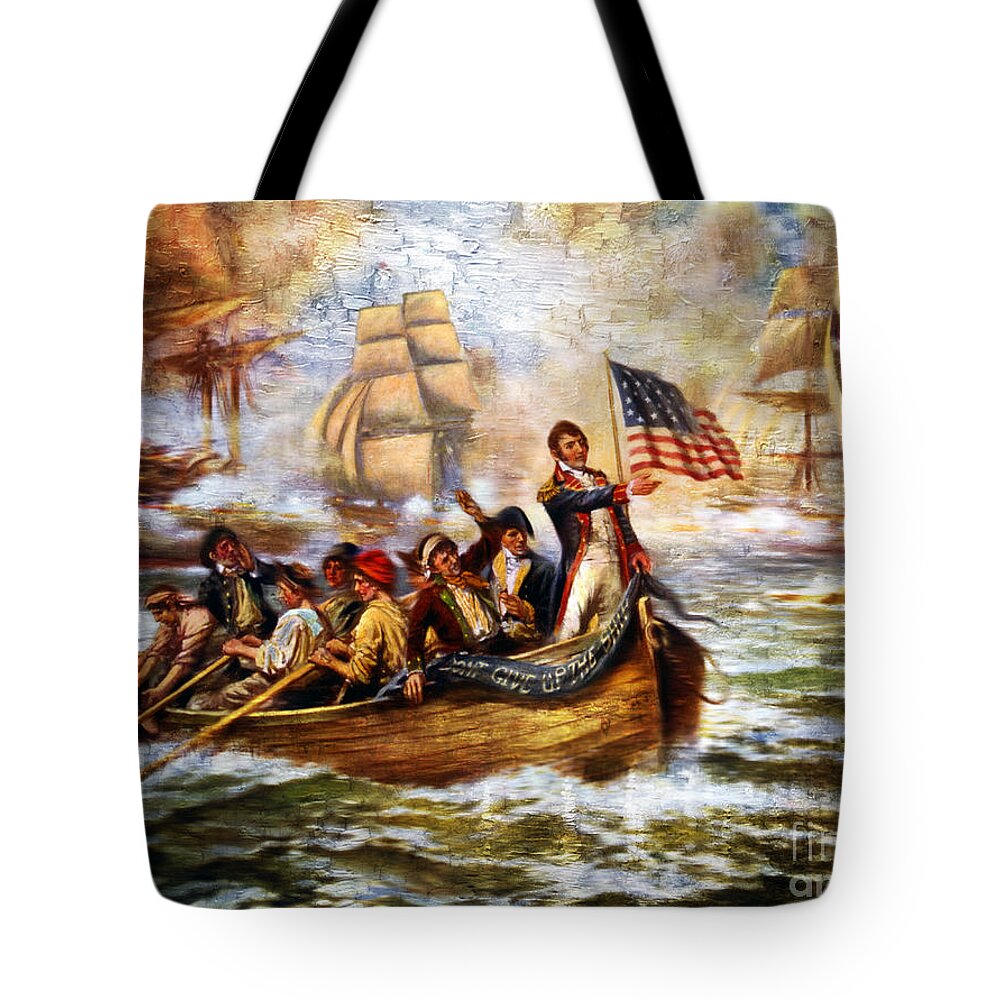 Battle Tote Bag featuring the painting Battle of Lake Erie by Carlos Diaz