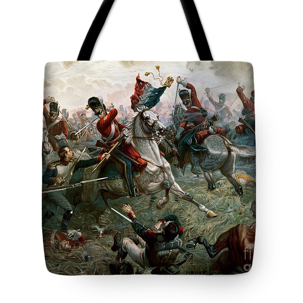 Struggle Tote Bag featuring the painting Battle of Waterloo by William Holmes Sullivan