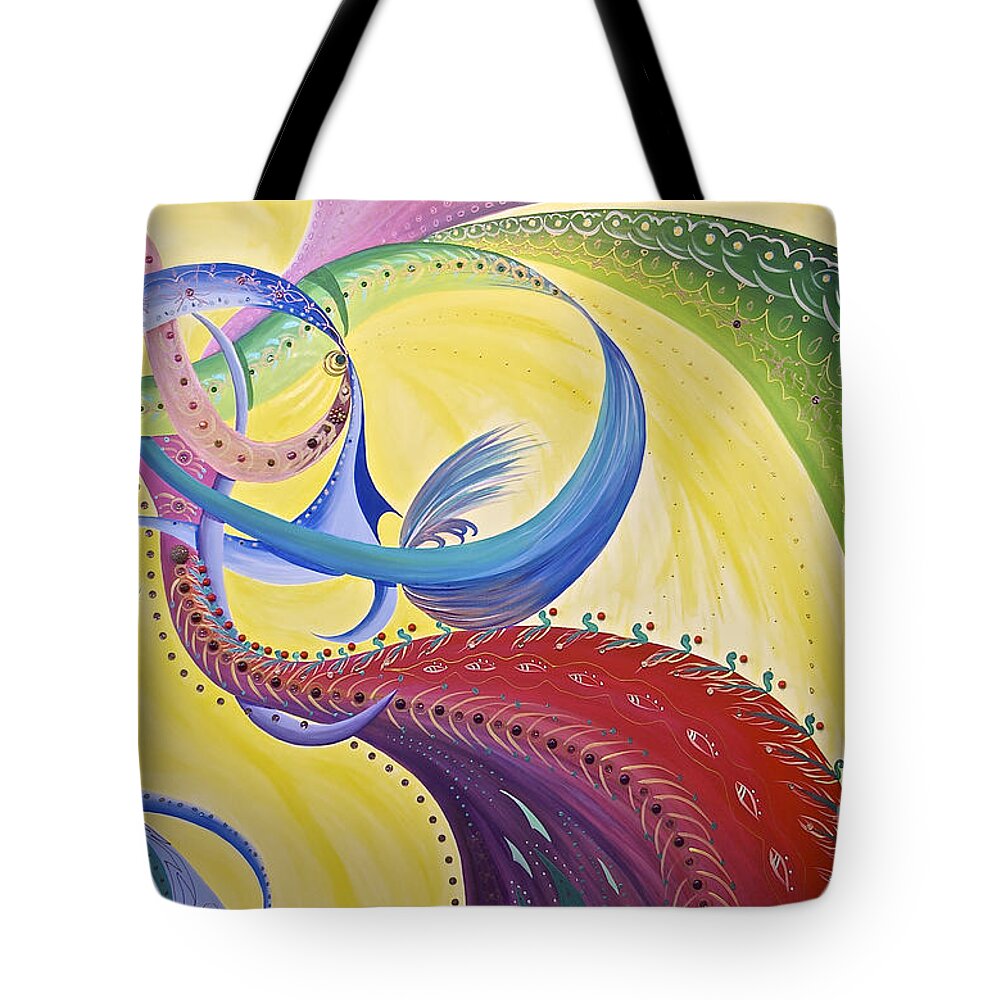 Ribbons Tote Bag featuring the painting Baubles N Bows by Nancy Cupp