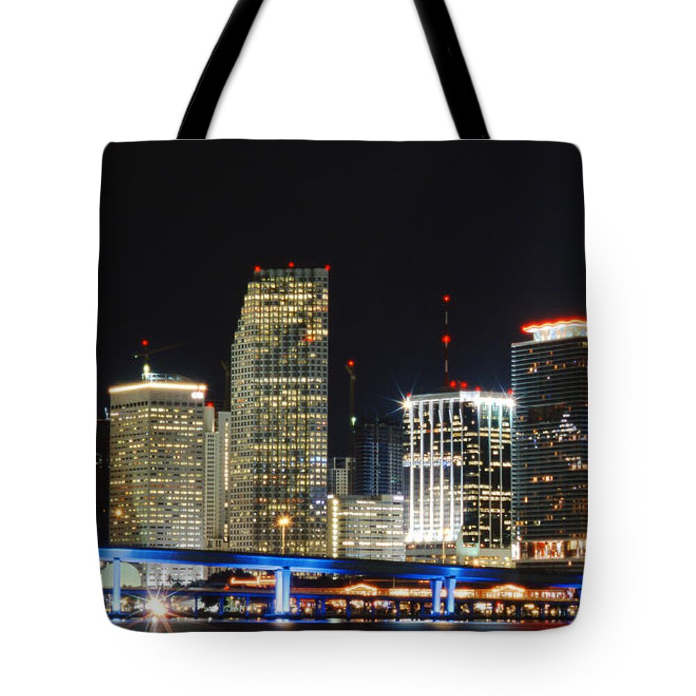 Miamiskyline Tote Bag featuring the photograph Bay Front Miami Skyline by Gary Dean Mercer Clark