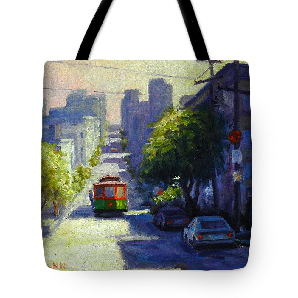 Landscape Tote Bag featuring the painting Bay Street San Francisco by Ningning Li