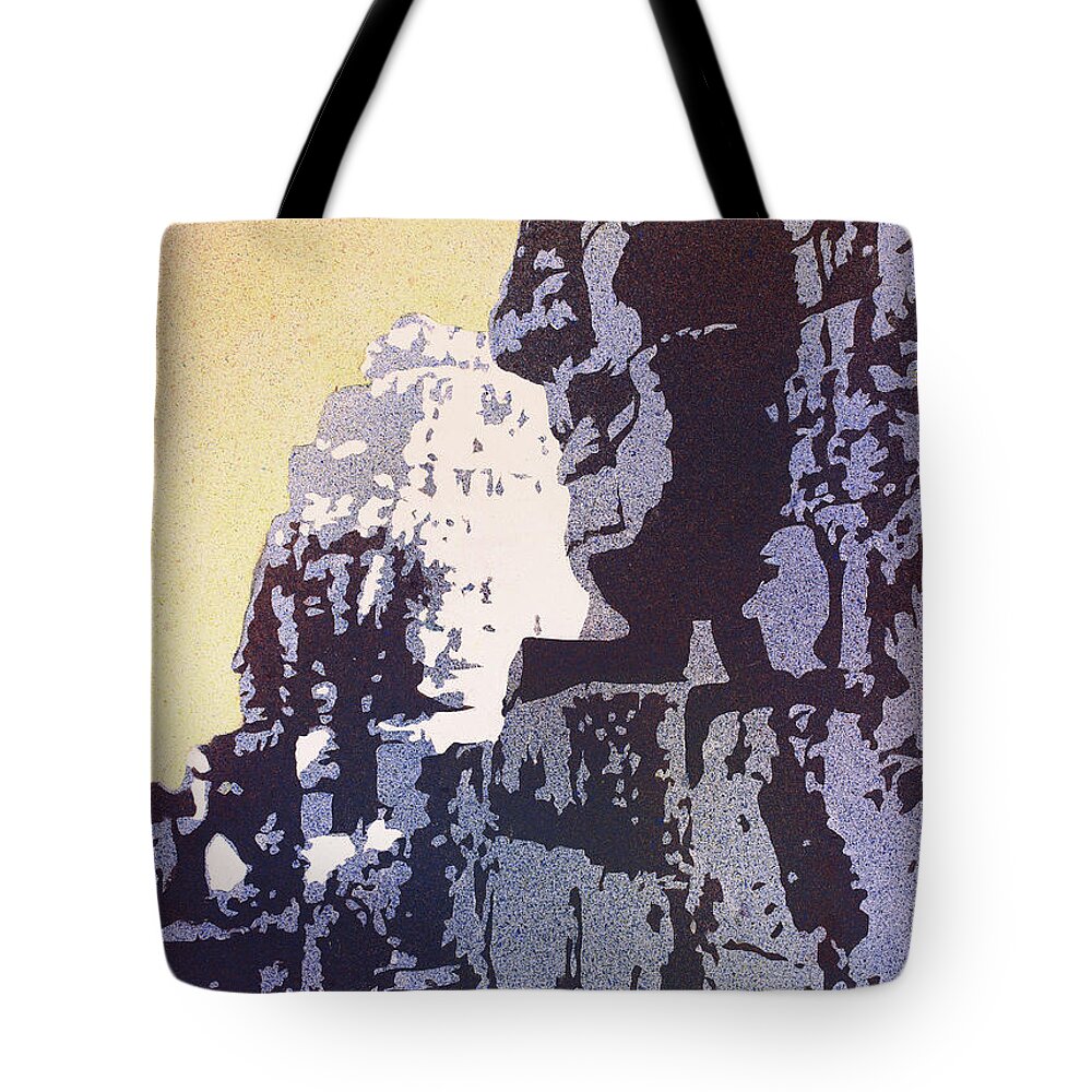 12th Century Ruin Tote Bag featuring the painting Bayon Temple- Angkor Wat, Cambodia by Ryan Fox