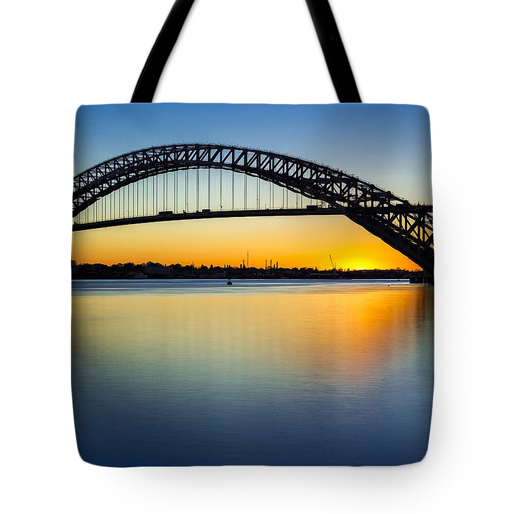 Bayonne Tote Bag featuring the photograph Bayonne Bridge Last Light by Susan Candelario
