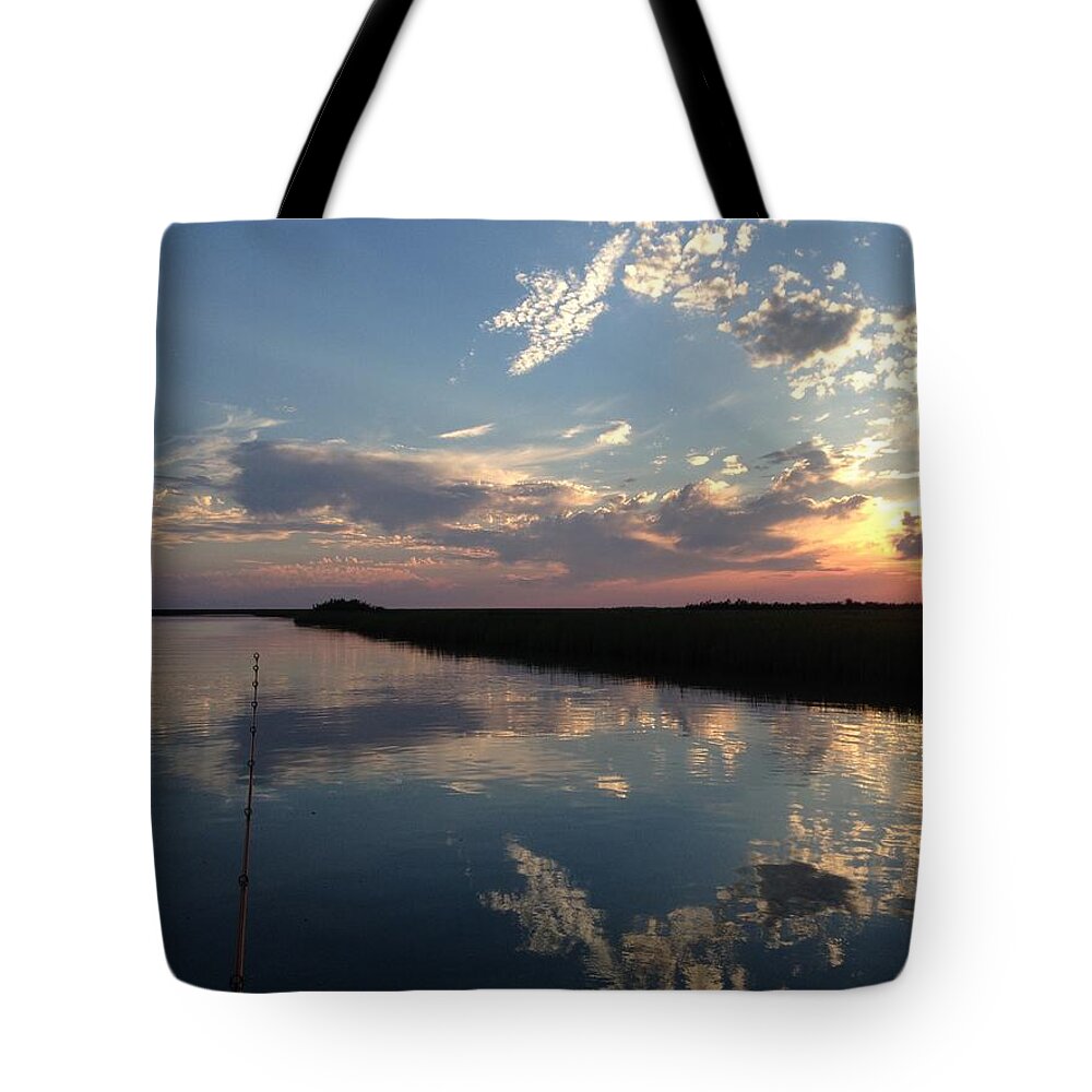 Sunset Tote Bag featuring the photograph Bayou Fishing by Jerry Connally