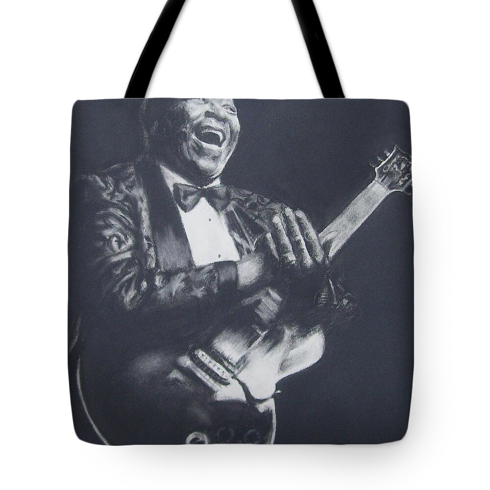 B.b. King Tote Bag featuring the drawing BB King by Cynthia Campbell