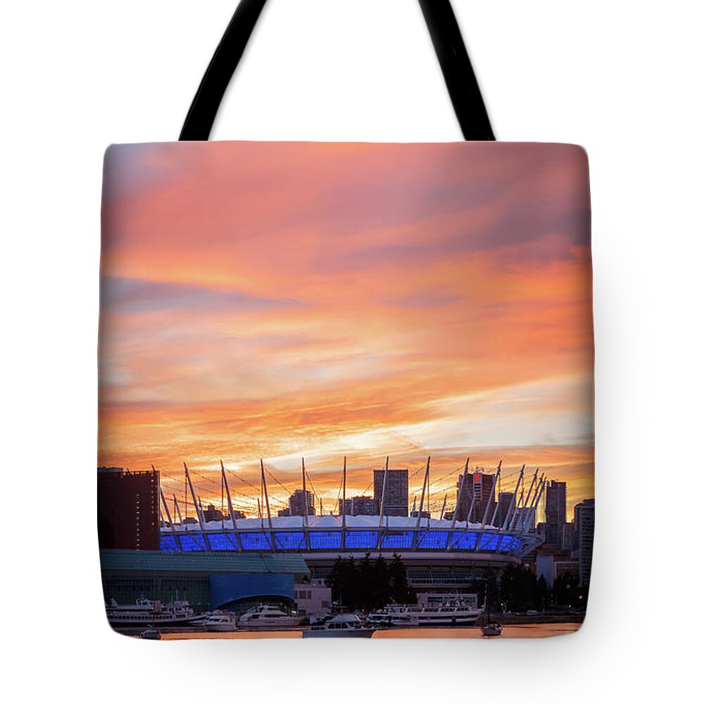Canada Tote Bag featuring the photograph BC Place Stadium at Sunset. Vancouver, BC by Rick Deacon