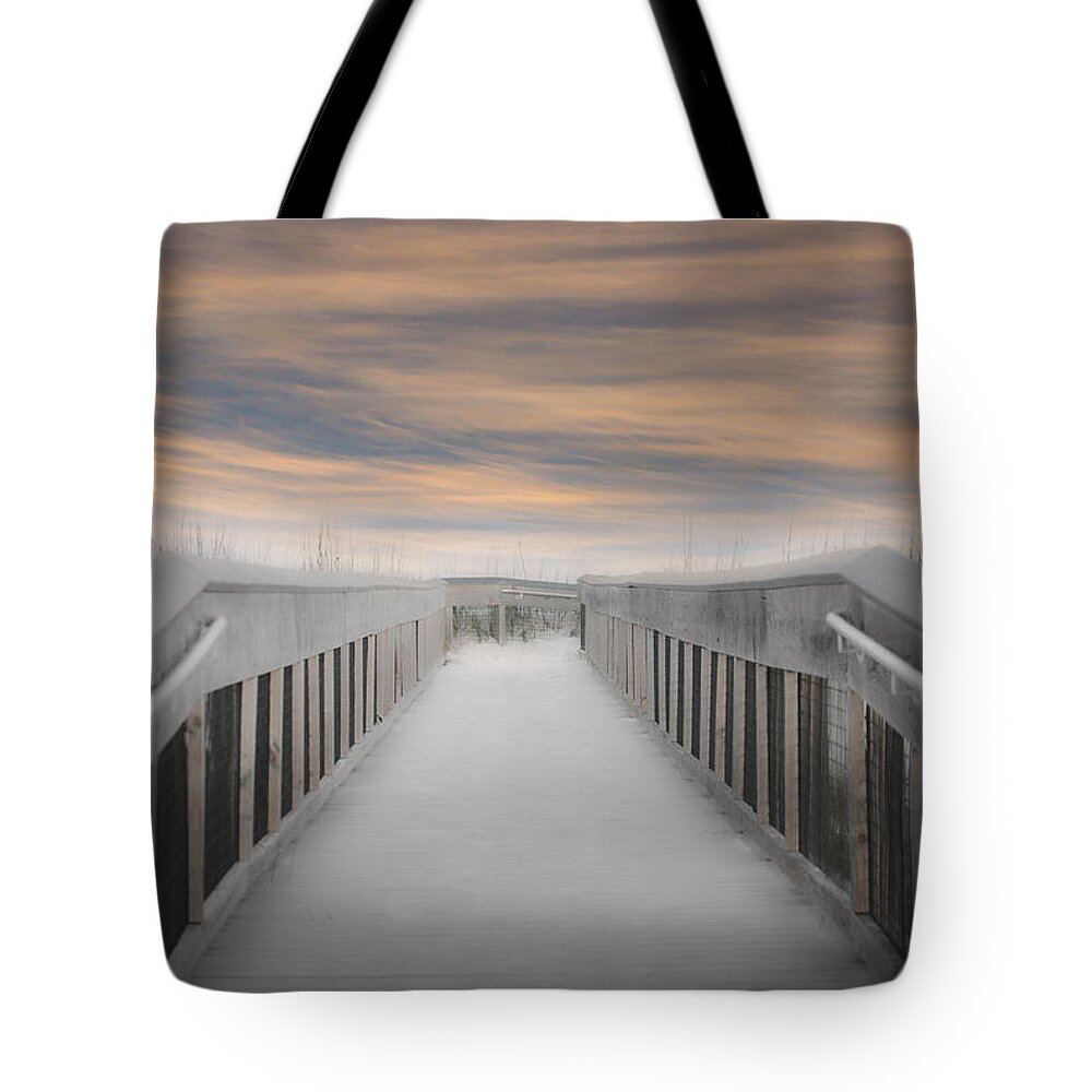 Boardwalk Tote Bag featuring the photograph Beach Boardwalk by Judy Hall-Folde