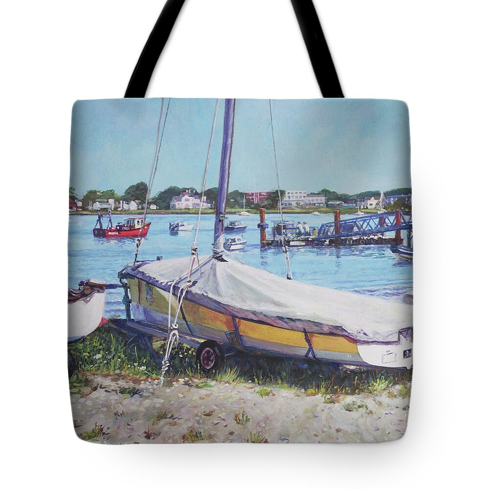 Coast Tote Bag featuring the painting Beach Boat under cover by Martin Davey