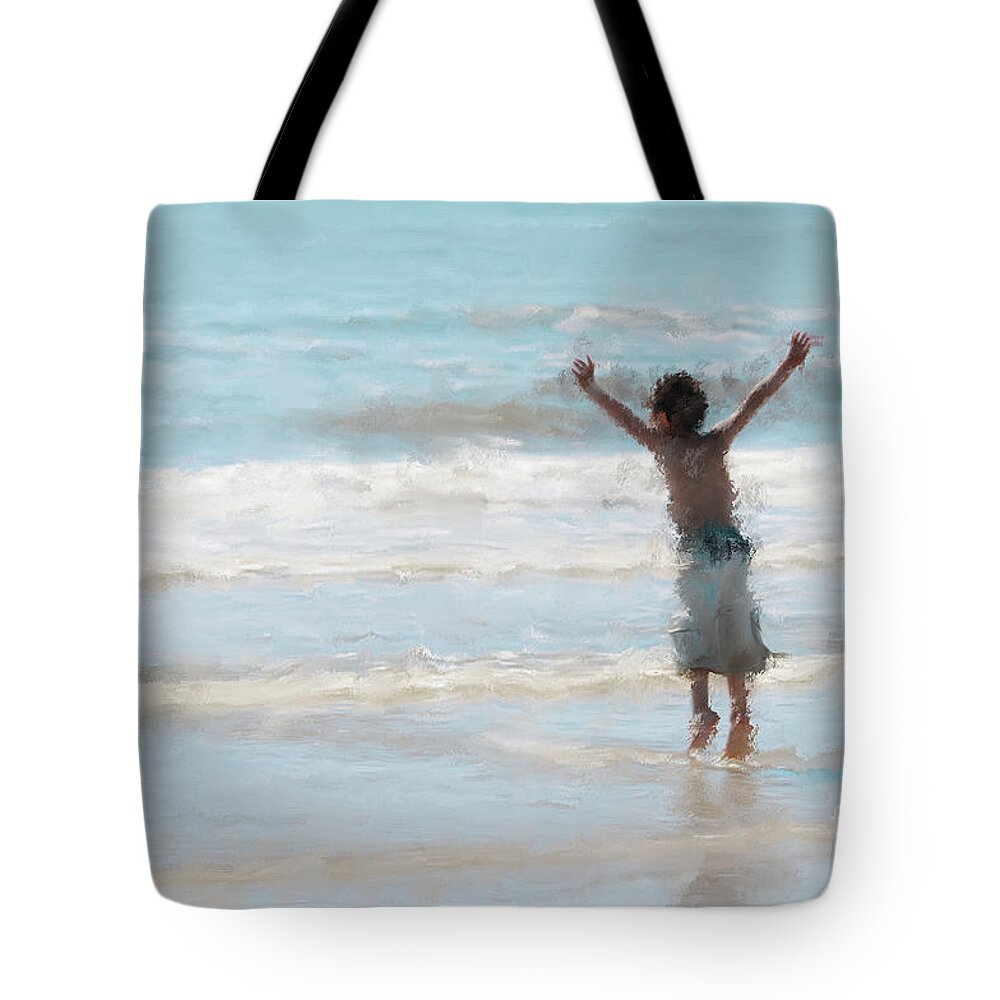 Ocean Art Tote Bag featuring the painting Beach Boy Dancing by Constance Woods