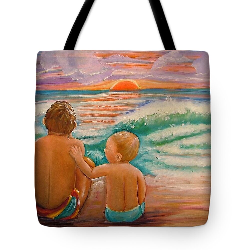 Beach Tote Bag featuring the painting Beach Buddies by Carol Allen Anfinsen