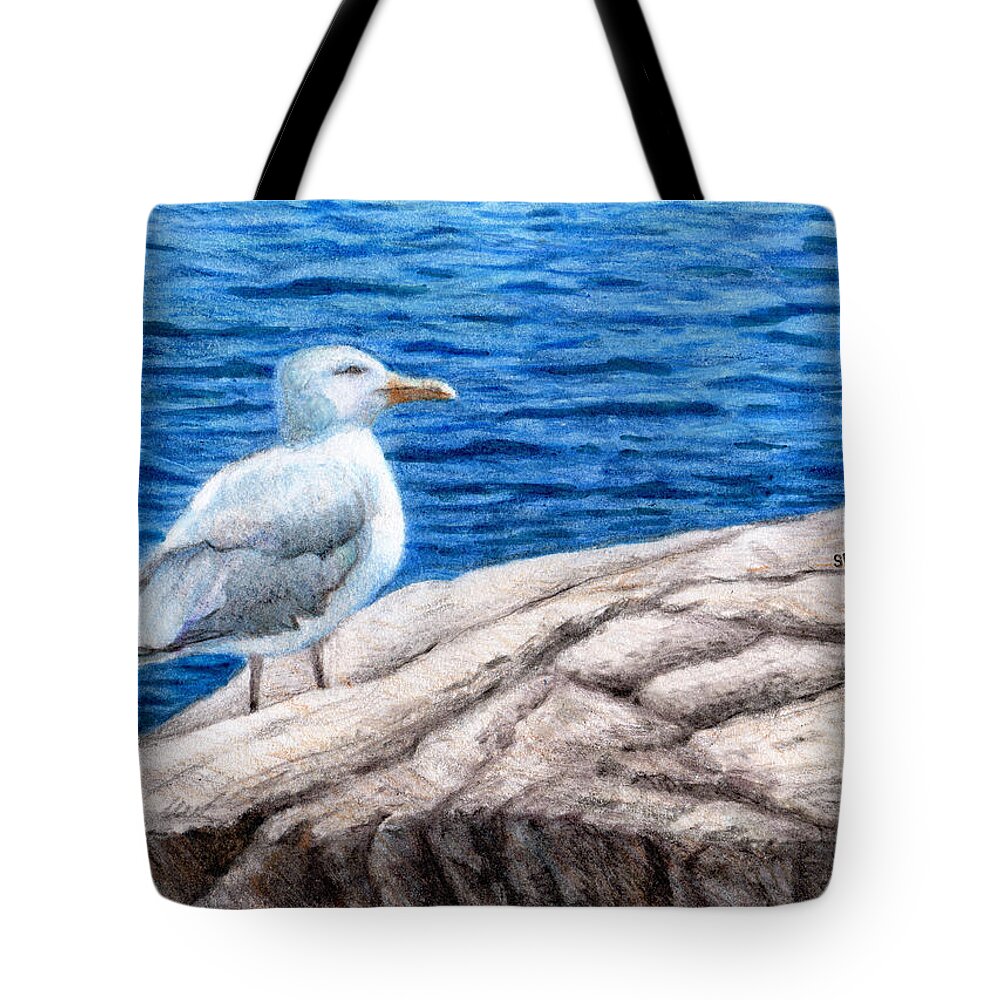 Herring Gull Tote Bag featuring the drawing Beach Bum by Shana Rowe Jackson