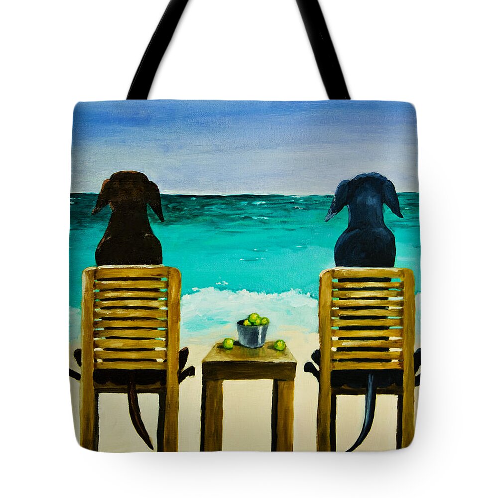 Labrador Retriever Tote Bag featuring the painting Beach Bums by Roger Wedegis