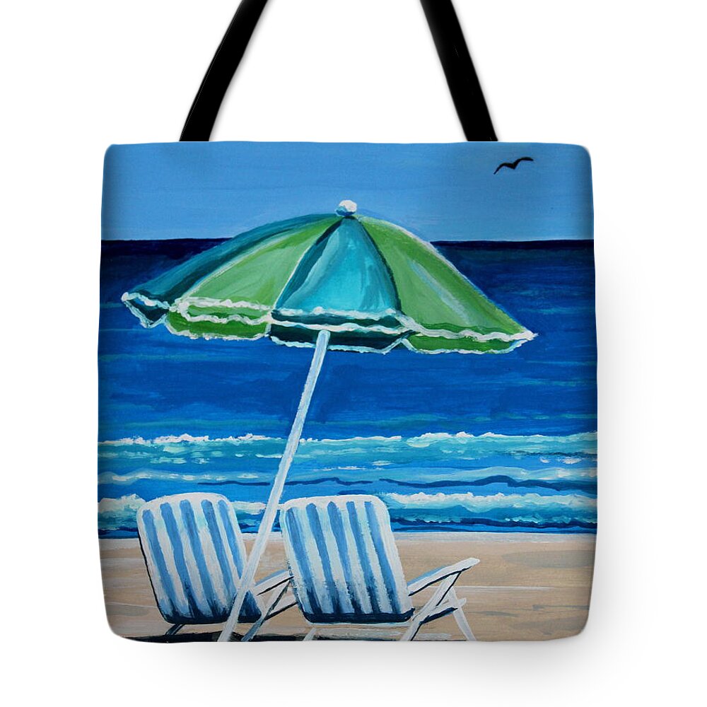 Beach Tote Bag featuring the painting Beach Chair Bliss by Elizabeth Robinette Tyndall