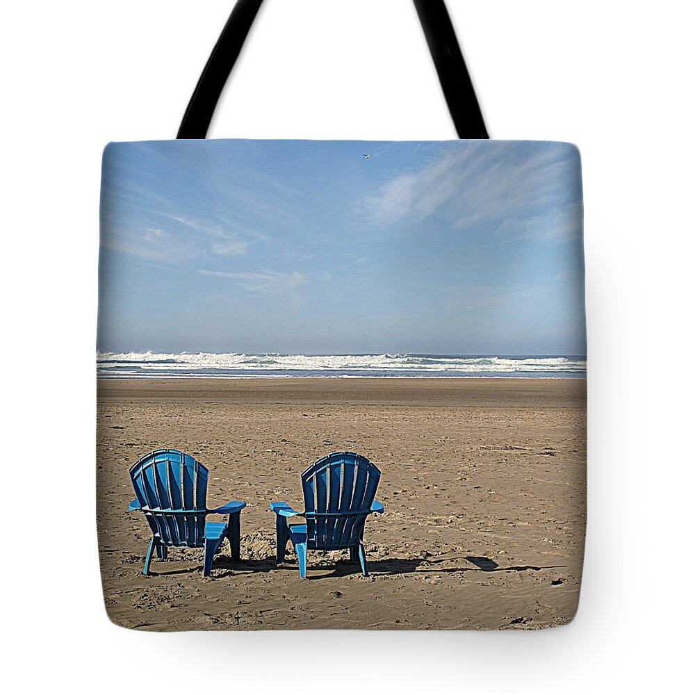 Beach Tote Bag featuring the photograph Beach Chair Pair by Suzy Piatt