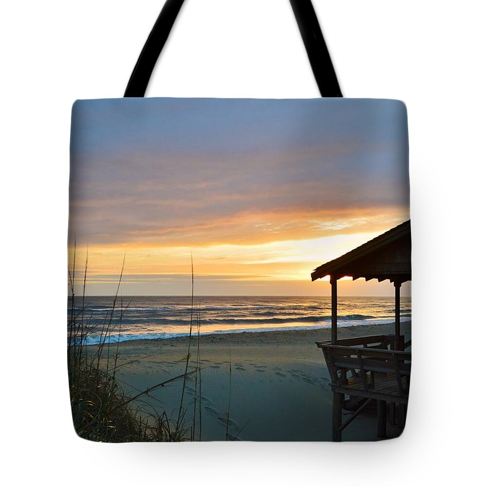 Nags Head Cottage Tote Bag featuring the photograph Beach Cottage Sunrise by Barbara Ann Bell
