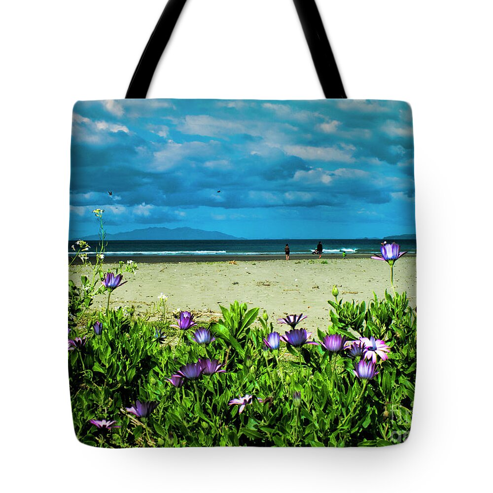 Orewa Tote Bag featuring the photograph Beach Daisies by Karen Lewis