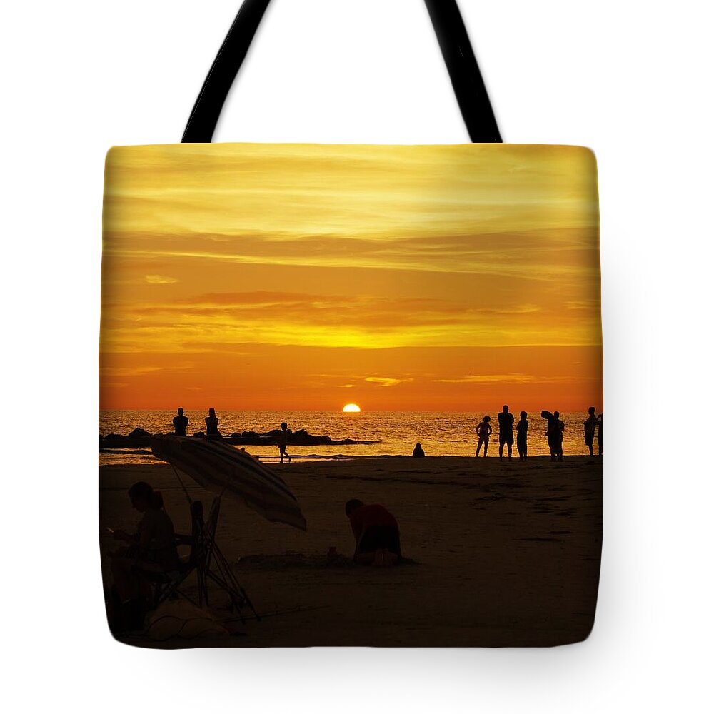 Sunset Tote Bag featuring the photograph Beach Day by Stoney Lawrentz