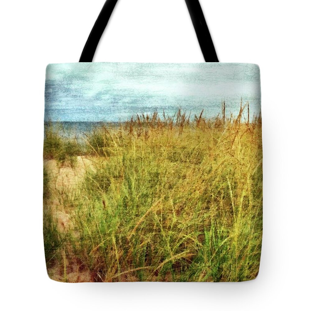 Beach Path Tote Bag featuring the digital art Beach Grass Path - Painterly by Michelle Calkins