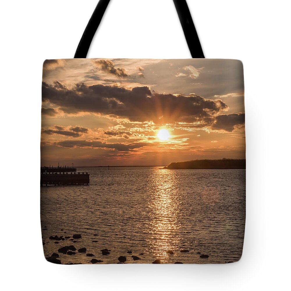 Terry D Photography Tote Bag featuring the photograph Beach Haven NJ Sunset January 2017 by Terry DeLuco