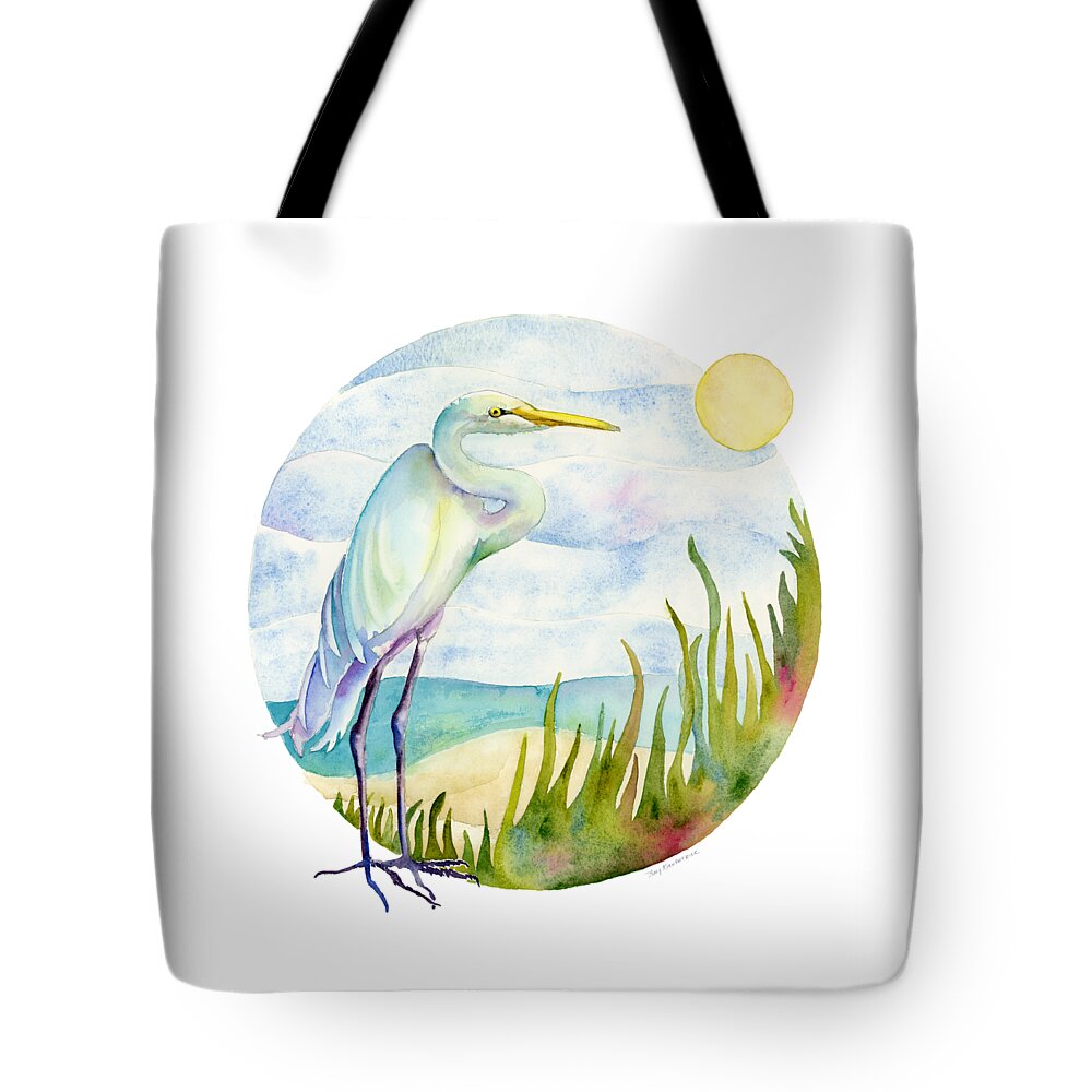 White Bird Tote Bag featuring the painting Beach Heron by Amy Kirkpatrick