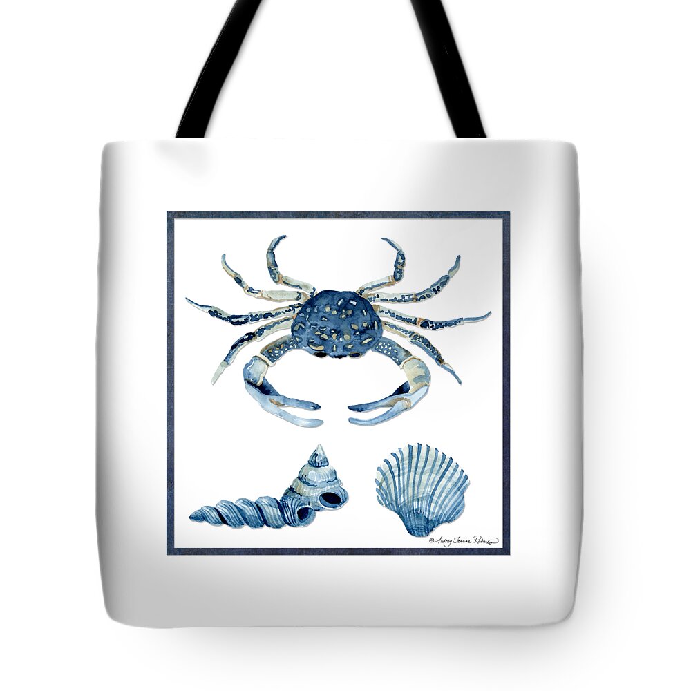 Sea Tote Bag featuring the painting Beach House Sea Life Crab Turban Shell n Scallop by Audrey Jeanne Roberts