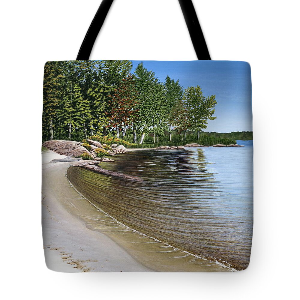 Landscapes Tote Bag featuring the painting Beach in Muskoka by Kenneth M Kirsch