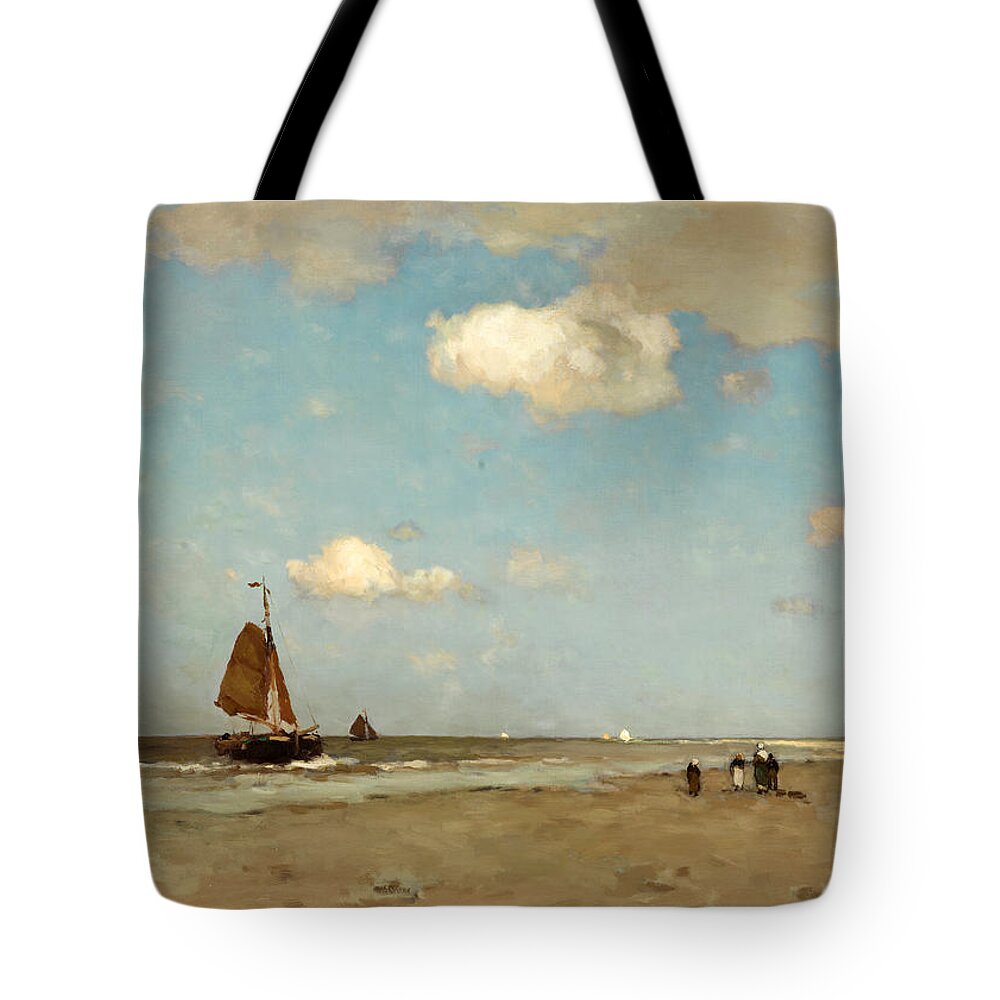 Jan Hendrik Weissenbruch Tote Bag featuring the painting Beach scene by Jan Hendrik Weissenbruch
