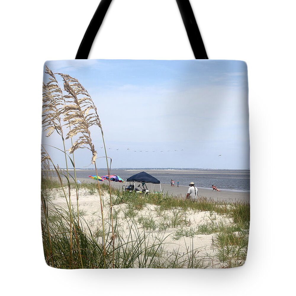 Sea Oats Tote Bag featuring the photograph Beach Scene on Hunting Island SC by Ellen Tully