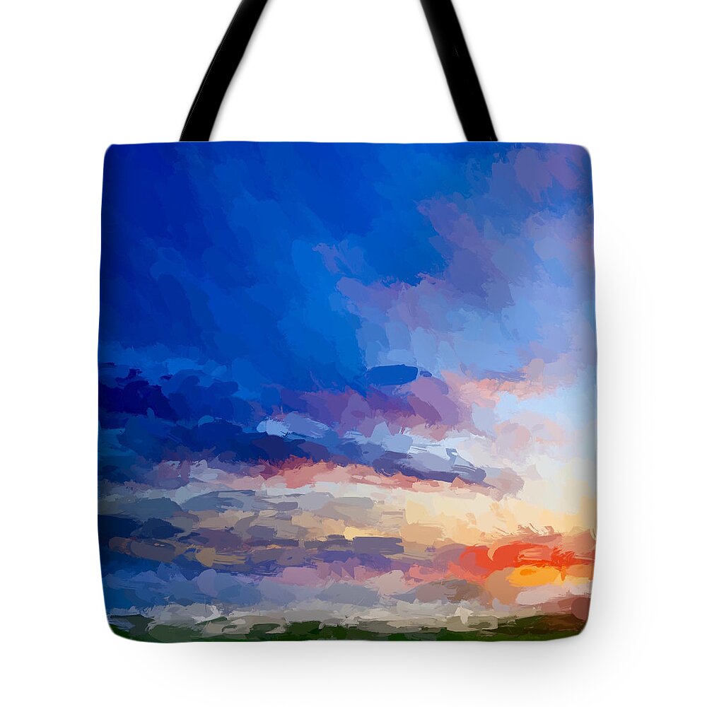 Anthony Fishburne Tote Bag featuring the mixed media Beach sunset by Anthony Fishburne