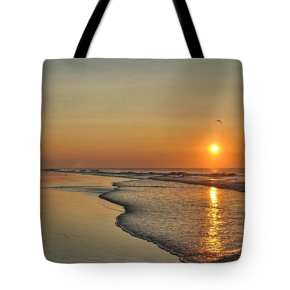 Sunset Tote Bag featuring the photograph Topsail NC Beach Sunrise by Doug Ash