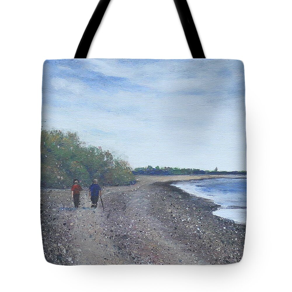 Beach Tote Bag featuring the painting Beachcombers by Ruth Kamenev