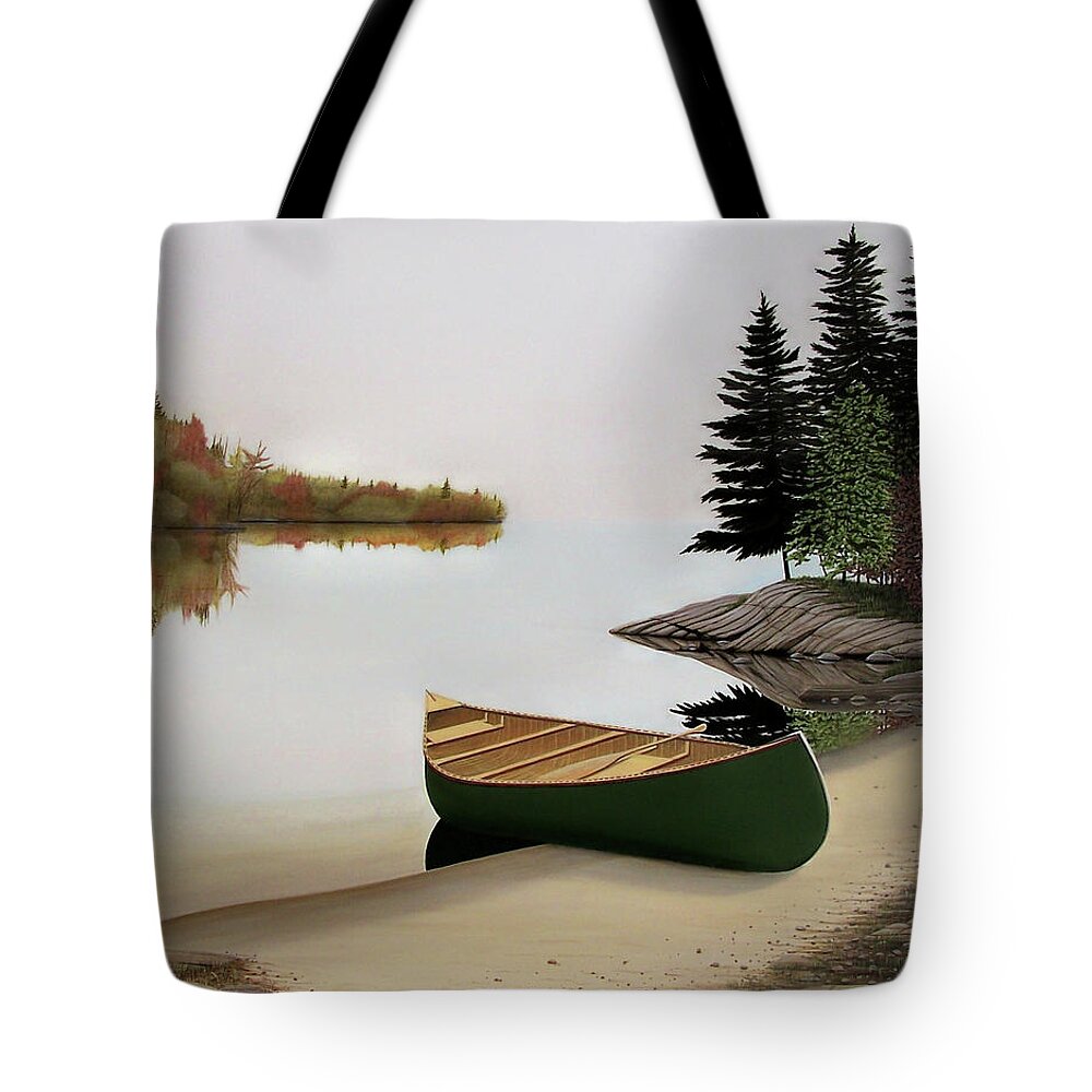 Canoe Paintings Tote Bag featuring the painting Beached Canoe in Muskoka by Kenneth M Kirsch