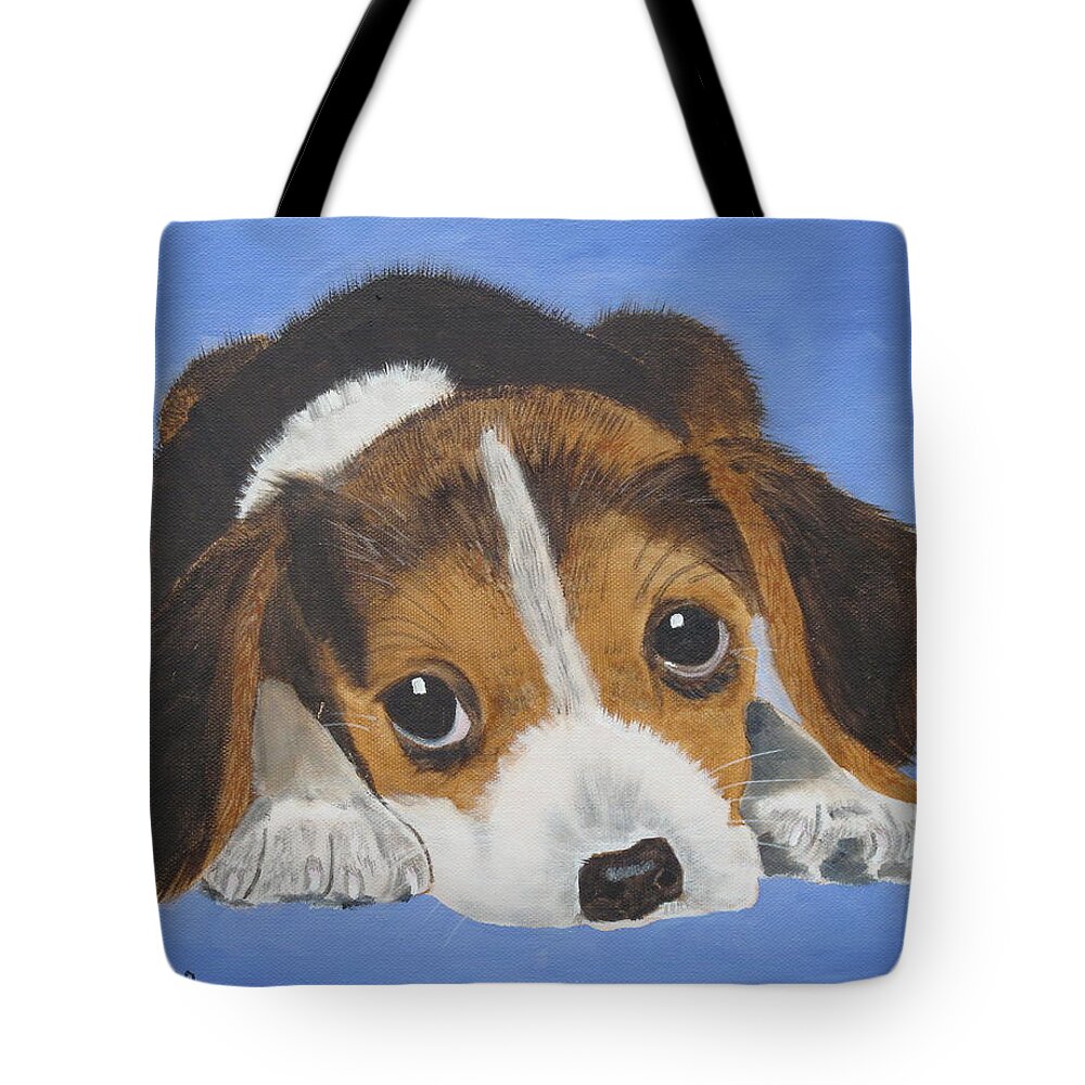 Pets Tote Bag featuring the painting Beagle Sad Eyes by Kathie Camara