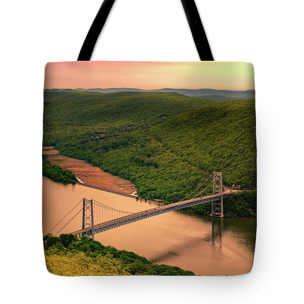 Aerial Tote Bag featuring the photograph Bear Mountain Bridge by Mihai Andritoiu