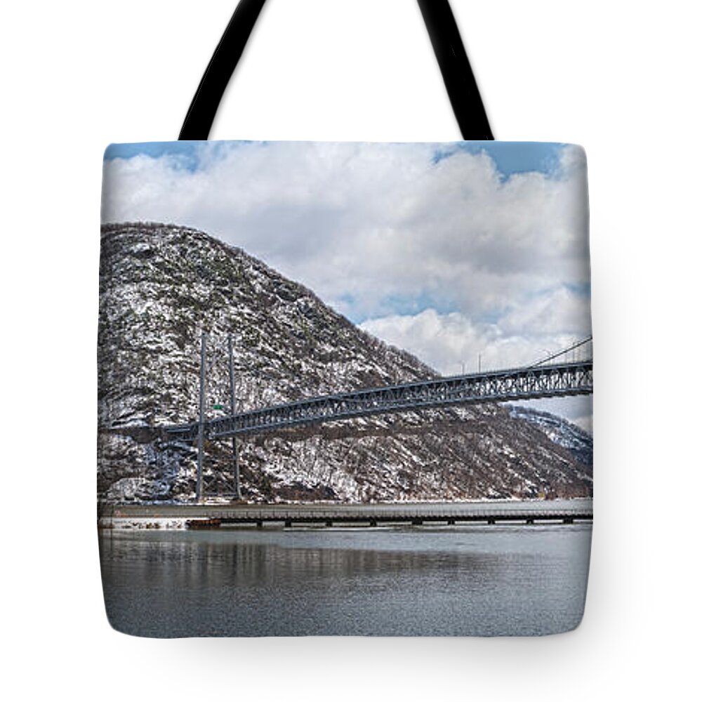 Bridges Tote Bag featuring the photograph Bear Mountain Bridge With April Snow by Angelo Marcialis
